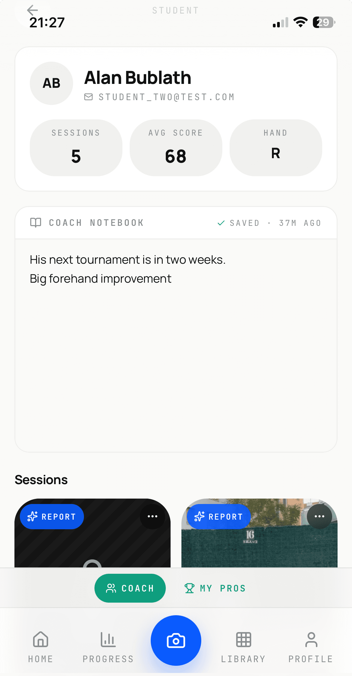 Per-student profile in draib Coach